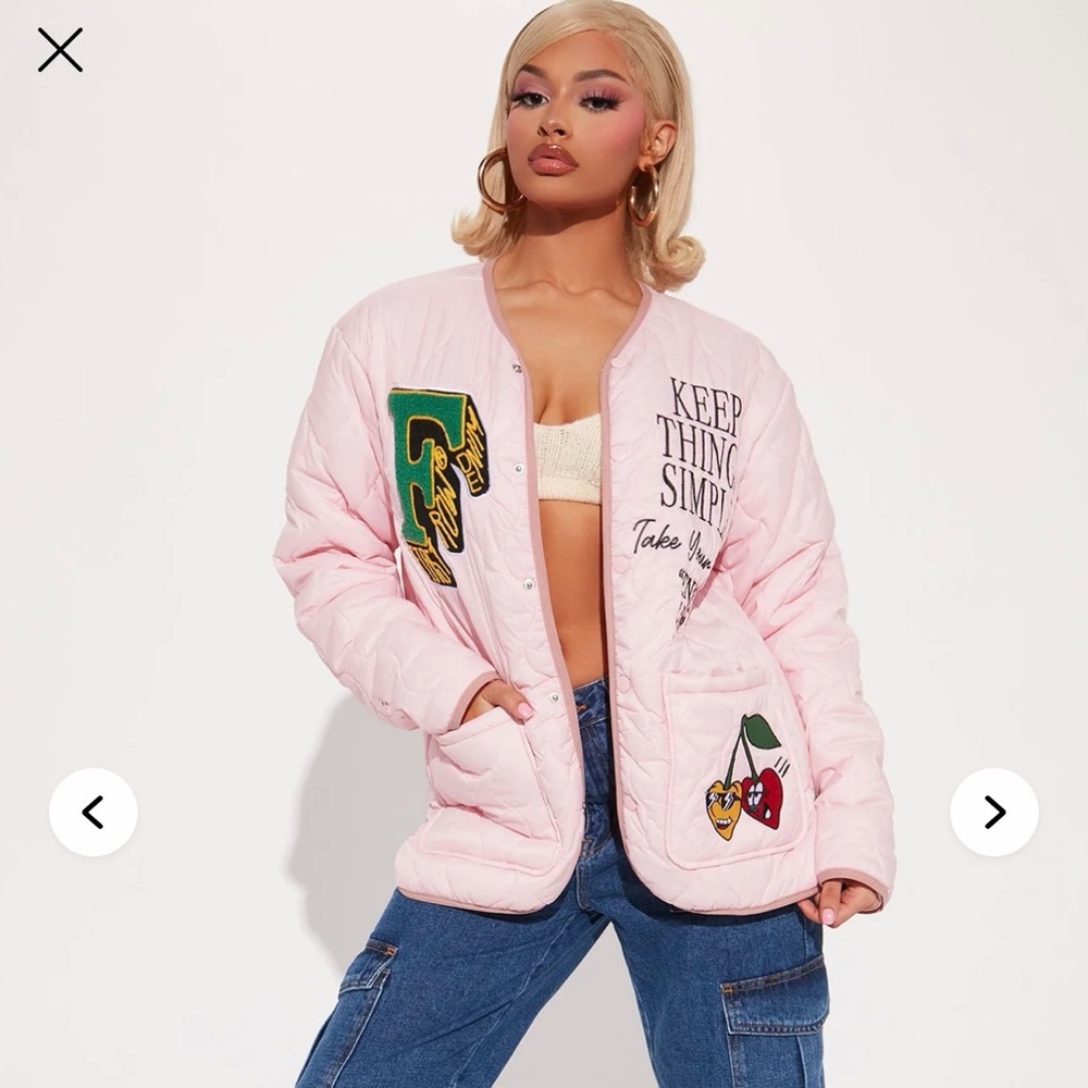 FIRST ROW DENIM KEEP THINGS SIMPLE QUILTED LINER JACKET Pink M - Picture 8 of 8